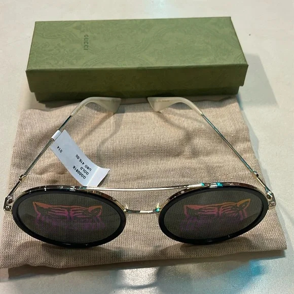 $ALE-Gucci Feline Round Metal Sunglasses - Picture 2 of 10